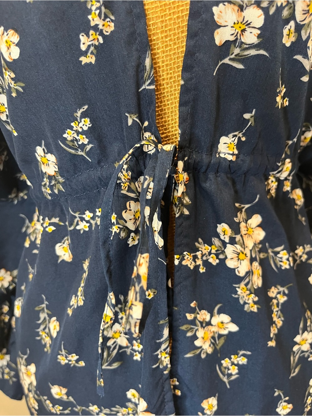 Swim Coverup Cascading Ruffle Tie Front Floral Navy Print Size Large XL - Picture 4 of 14